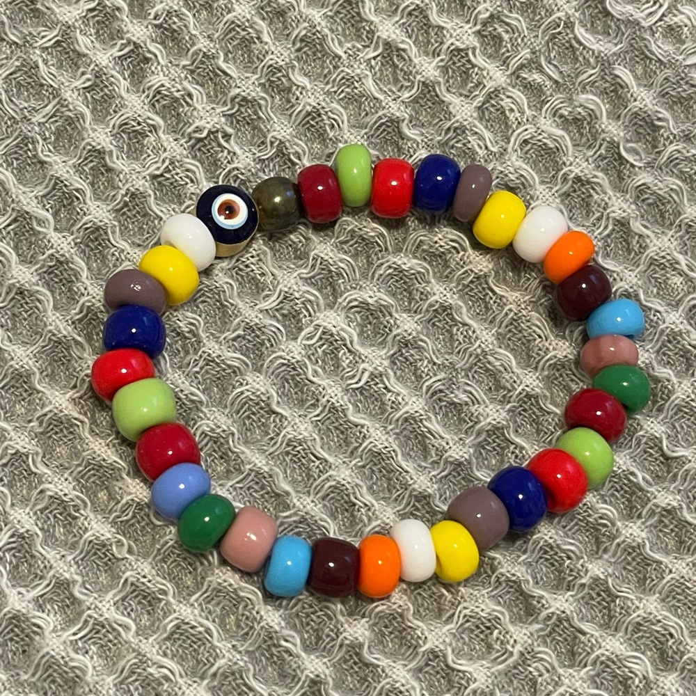 April Soderstrom Evil Eye Multicolor Beaded Stretch Bracelet
